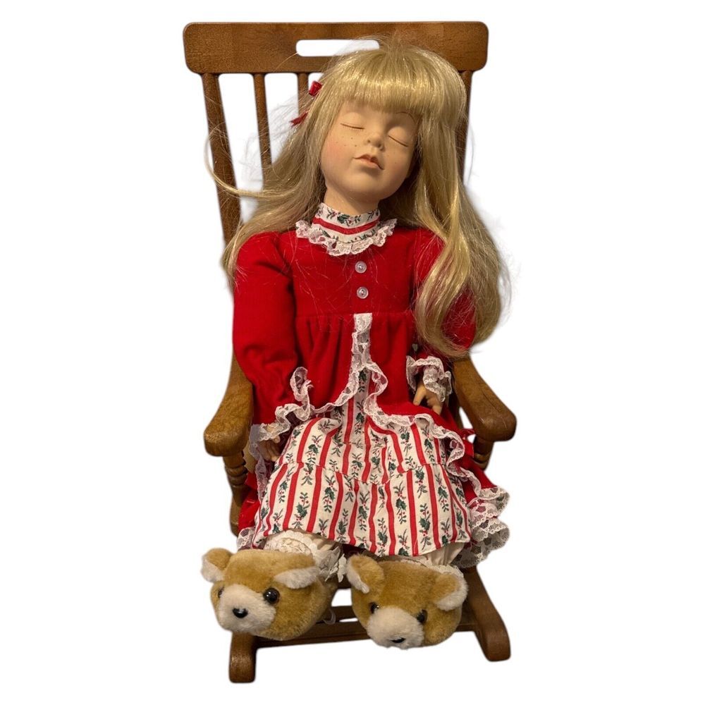 Vintage!Motion-ette Pajamas Girl Awaiting Christmas Santa Sleep in Rocking Chair